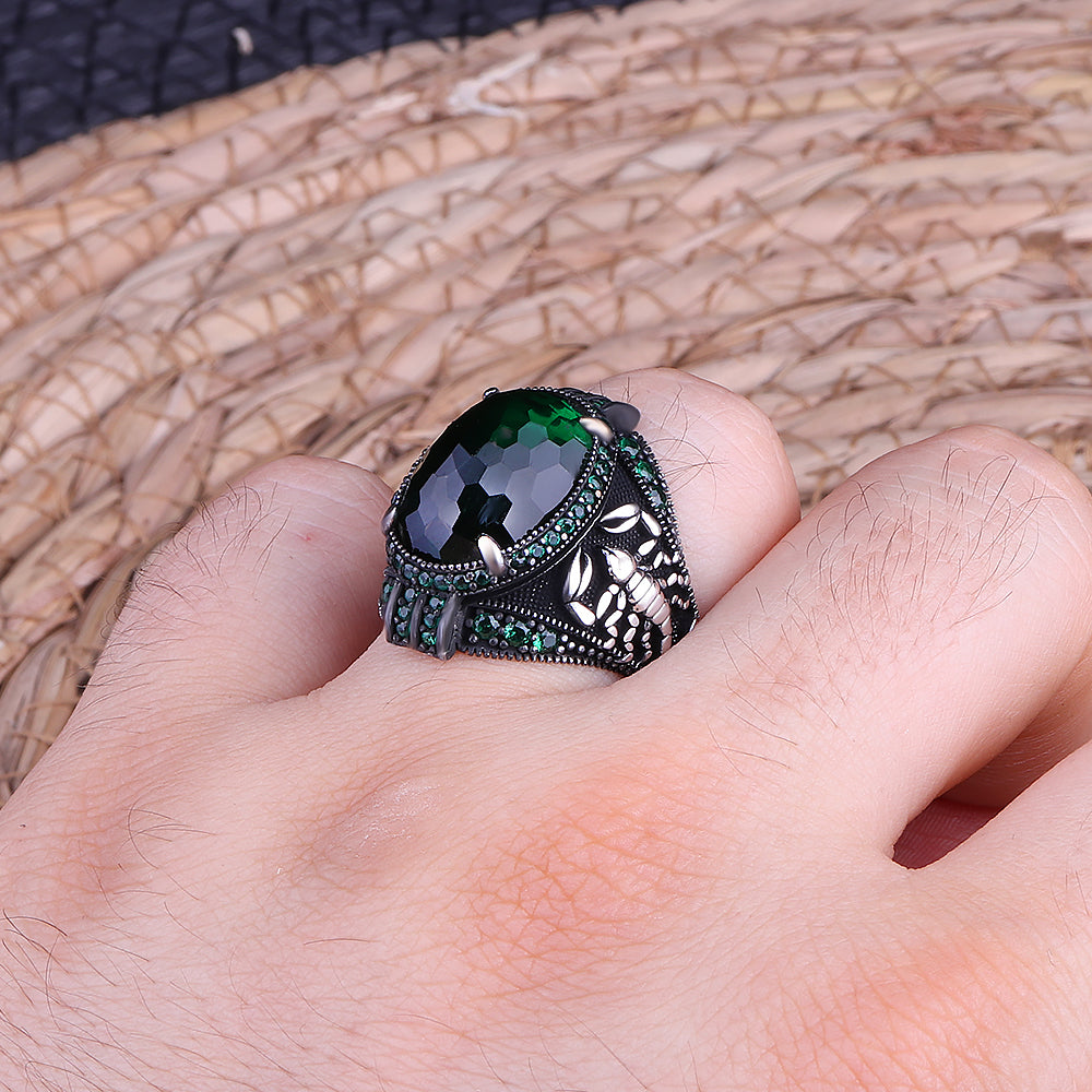 Akrep Motifli Yeşil Zirkon Taşlı 925 Ayar Gümüş Yüzük