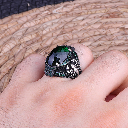 Akrep Motifli Yeşil Zirkon Taşlı 925 Ayar Gümüş Yüzük