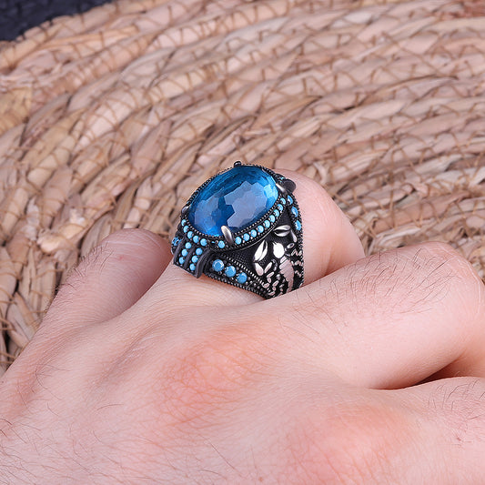 Akrep Motifli Blue Topaz Taşlı 925 Ayar Gümüş Yüzük