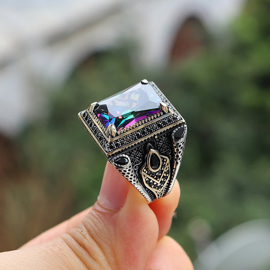 Mistik Topaz Taşlı 925 Ayar Gümüş Erkek Yüzüğü