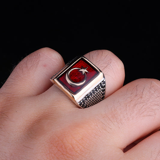 Ay Yıldız Mineli 925 Ayar Gümüş Yüzük