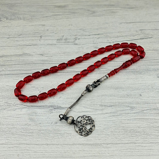 1000 Ayar Kazaz Gümüş Püsküllü Kapsül Model Ateş Kehribar Tesbih