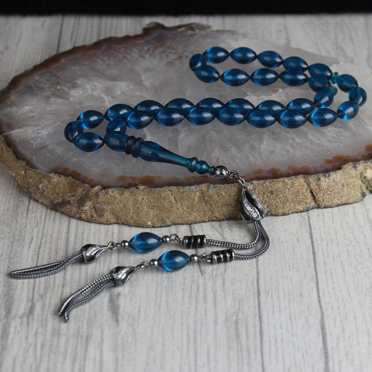 925 Ayar Gümüş Püsküllü Kehribar Tesbih