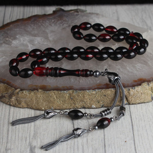 925 Ayar Gümüş Püsküllü Kehribar Tesbih