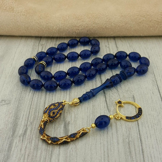 Altın Kaplama Gümüş Püsküllü Özel Tasarım Ateş Kehribar Tesbih