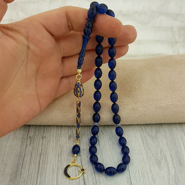 Altın Kaplama Gümüş Püsküllü Özel Tasarım Ateş Kehribar Tesbih