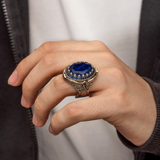 Sultan Serisi Lacivert Paraiba Taşlı 925 Ayar Gümüş Yüzük