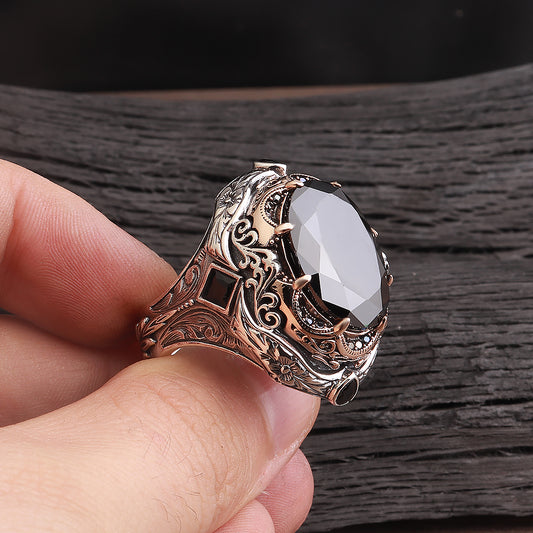 Kalem İşleme İslam Usta Serisi Zirkon Taşlı 925 Ayar Gümüş Yüzük