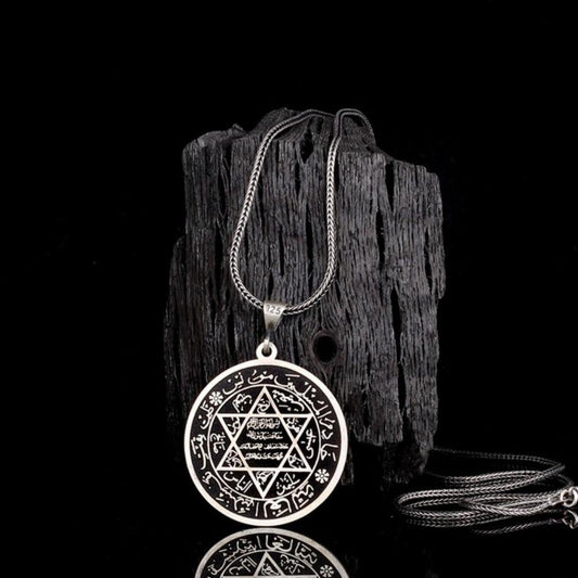 Ay Yıldız Kelime-i Tevhid & Süleyman Mührü Gümüş Kolye