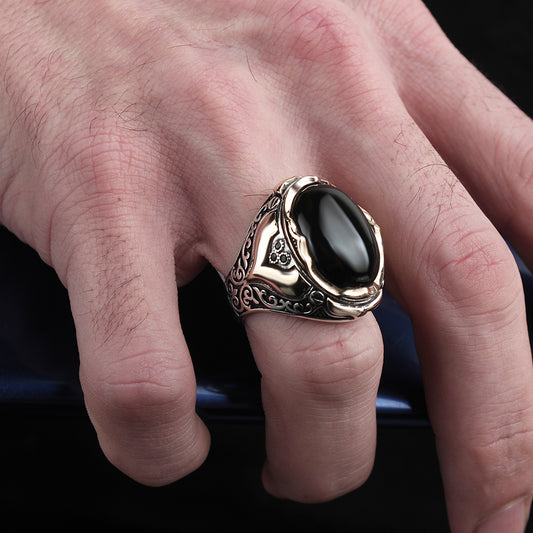 Oniks Taşlı 925 Ayar Gümüş Erkek Yüzük