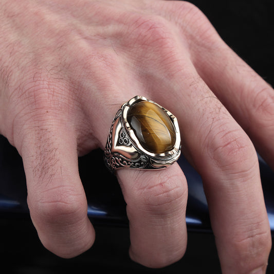 Kaplangözü Taşlı 925 Ayar Gümüş Erkek Yüzük