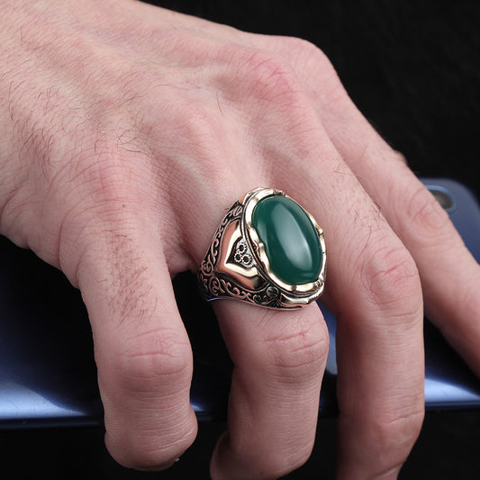 Akik Taşlı 925 Ayar Gümüş Erkek Yüzük