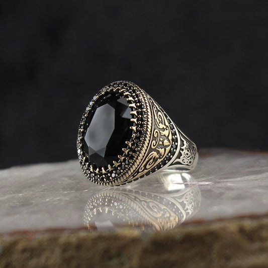 Siyah Zirkon Taşlı 925 Ayar Gümüş Erkek Yüzük