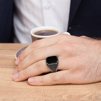 Oniks Taşlı 925 Ayar Gümüş Erkek Yüzük