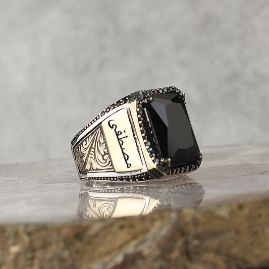 Siyah Zirkon Taşlı 925 Ayar Gümüş Erkek Yüzük