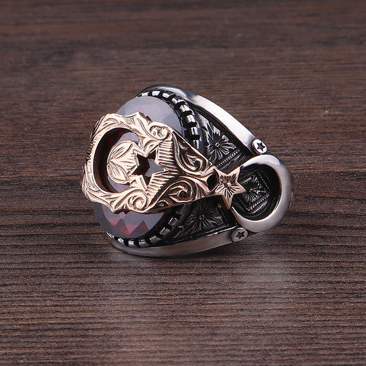 Ay Yıldız Motifli Zirkon Taşlı 925 Ayar Gümüş Yüzük