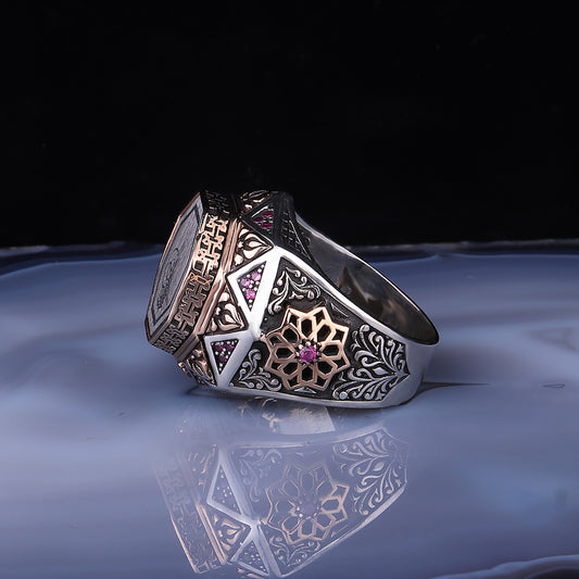 Sultan Serisi Osmanlı Tuğrası Motifli 925 Ayar Gümüş Yüzük