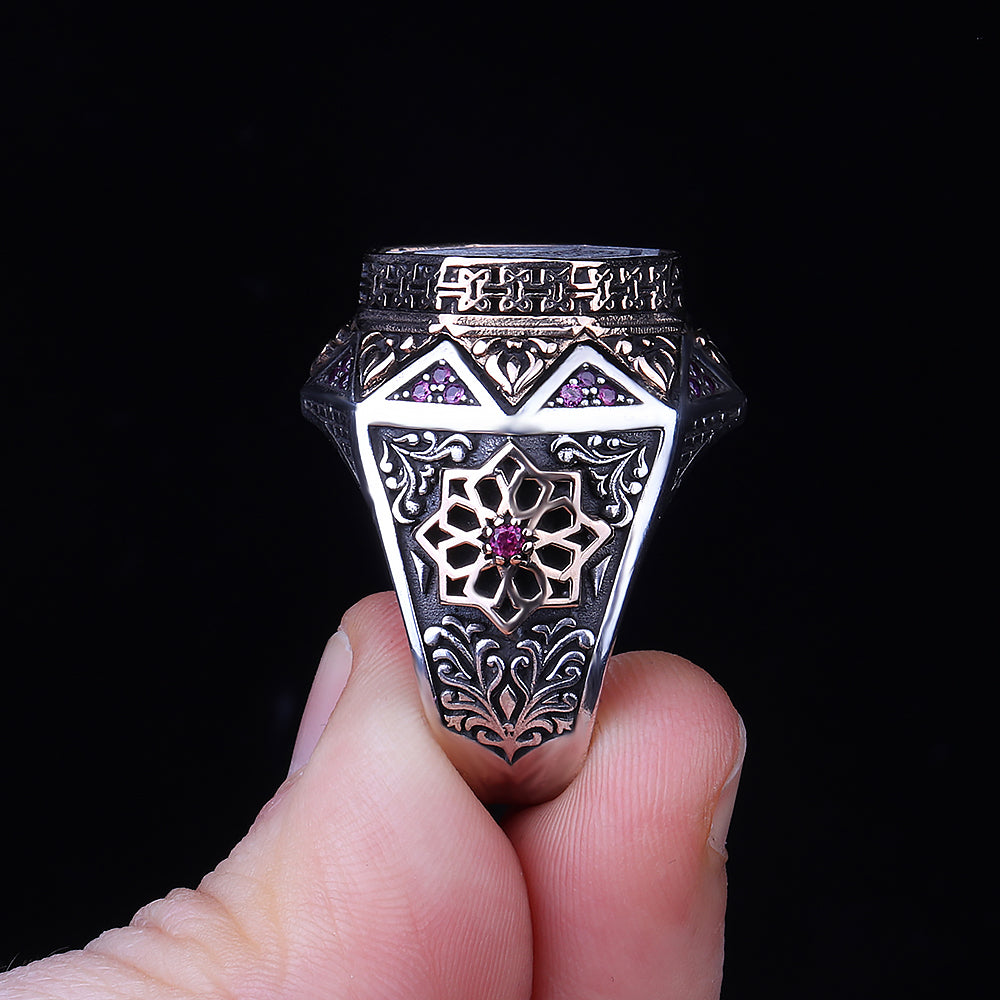 Sultan Serisi Osmanlı Tuğrası Motifli 925 Ayar Gümüş Yüzük