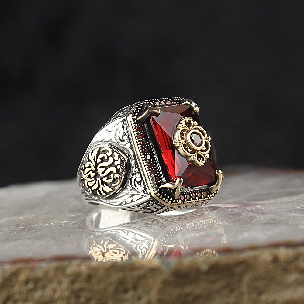 Kırmızı Zirkon Taşlı 925 Ayar Gümüş Yüzük