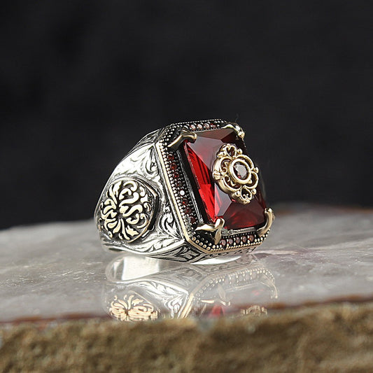 Kırmızı Zirkon Taşlı 925 Ayar Gümüş Yüzük