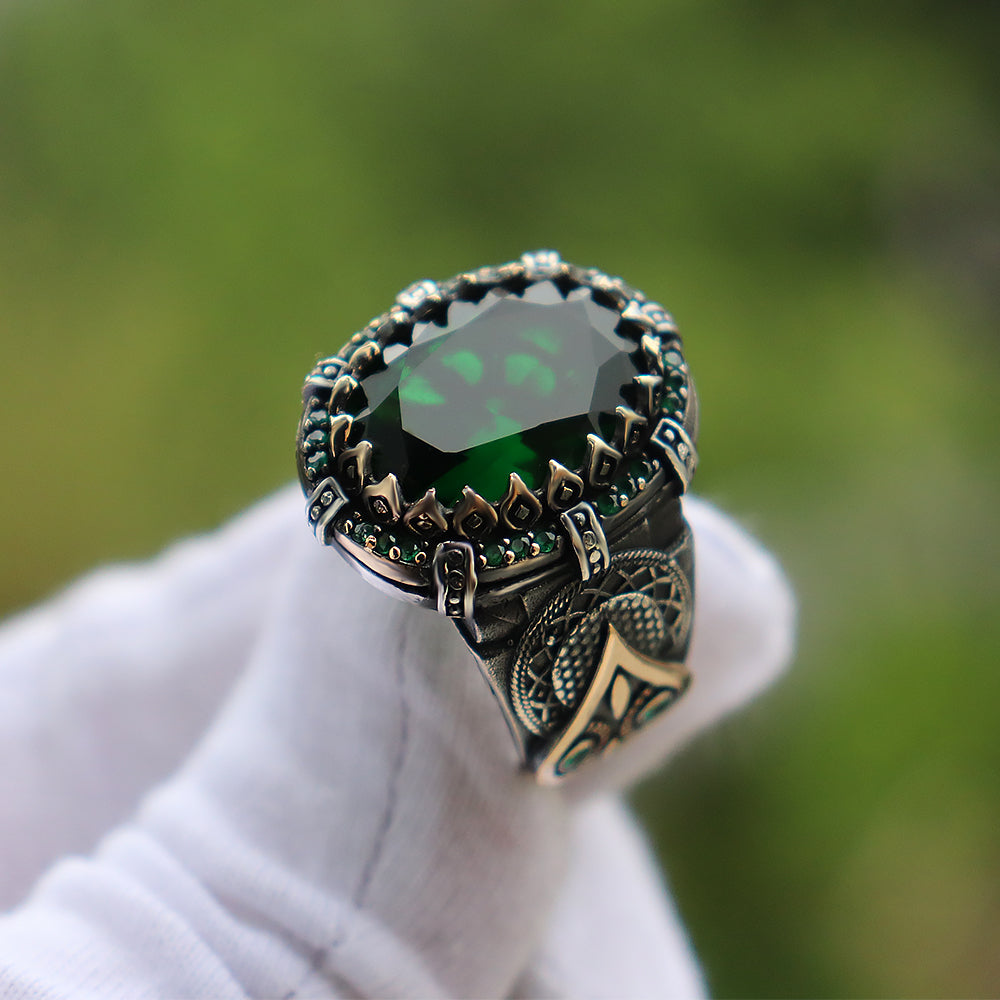 Yeşil Zirkon Taşlı 925 Ayar Gümüş Yüzük