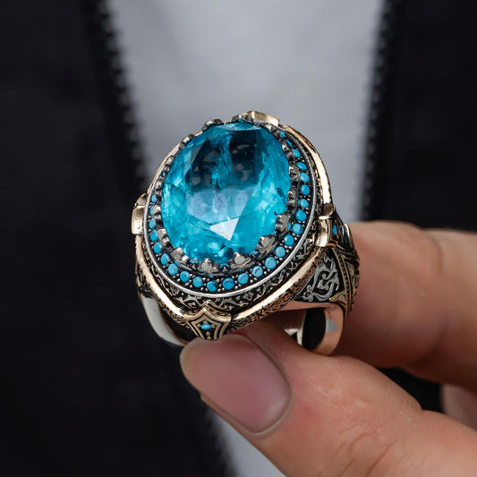 Sultan Serisi Mavi Paraiba 925 Ayar Gümüş Yüzük