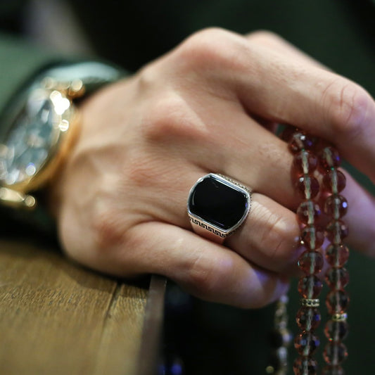 Sade Oniks Taşlı 925 Ayar Gümüş Erkek Yüzük