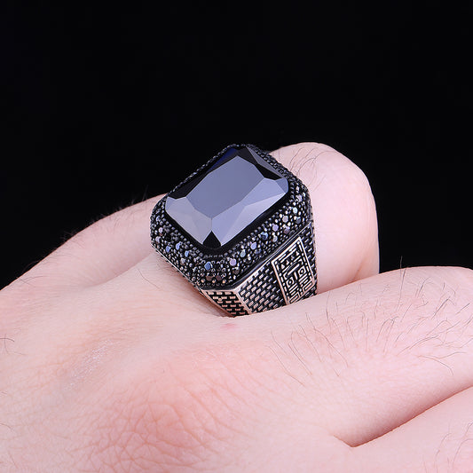 Siyah Zirkon Taşlı 925 Ayar Gümüş Erkek Yüzük