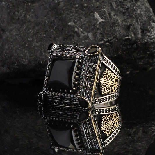 Siyah Zirkon Taşlı 925 Ayar Gümüş Erkek Yüzük