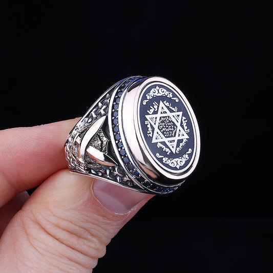 Mührü Süleyman İşlemeli Gümüş Erkek Yüzük