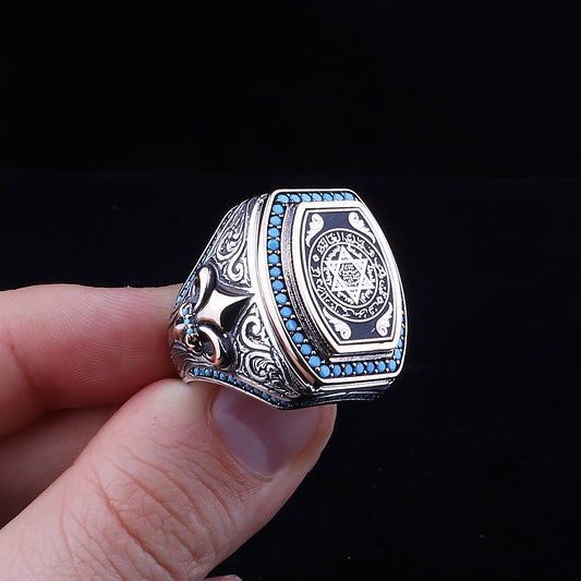 Özel Gravür İşlemeli Mührü Süleyman Motifli 925 Ayar Erkek Gümüş Yüzük