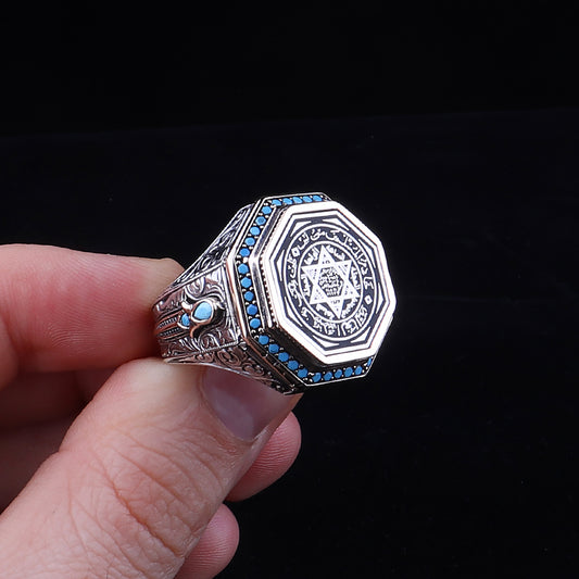 Gravür Bezeme Mührü Süleyman İşlemeli 925 Ayar Erkek Gümüş Yüzük