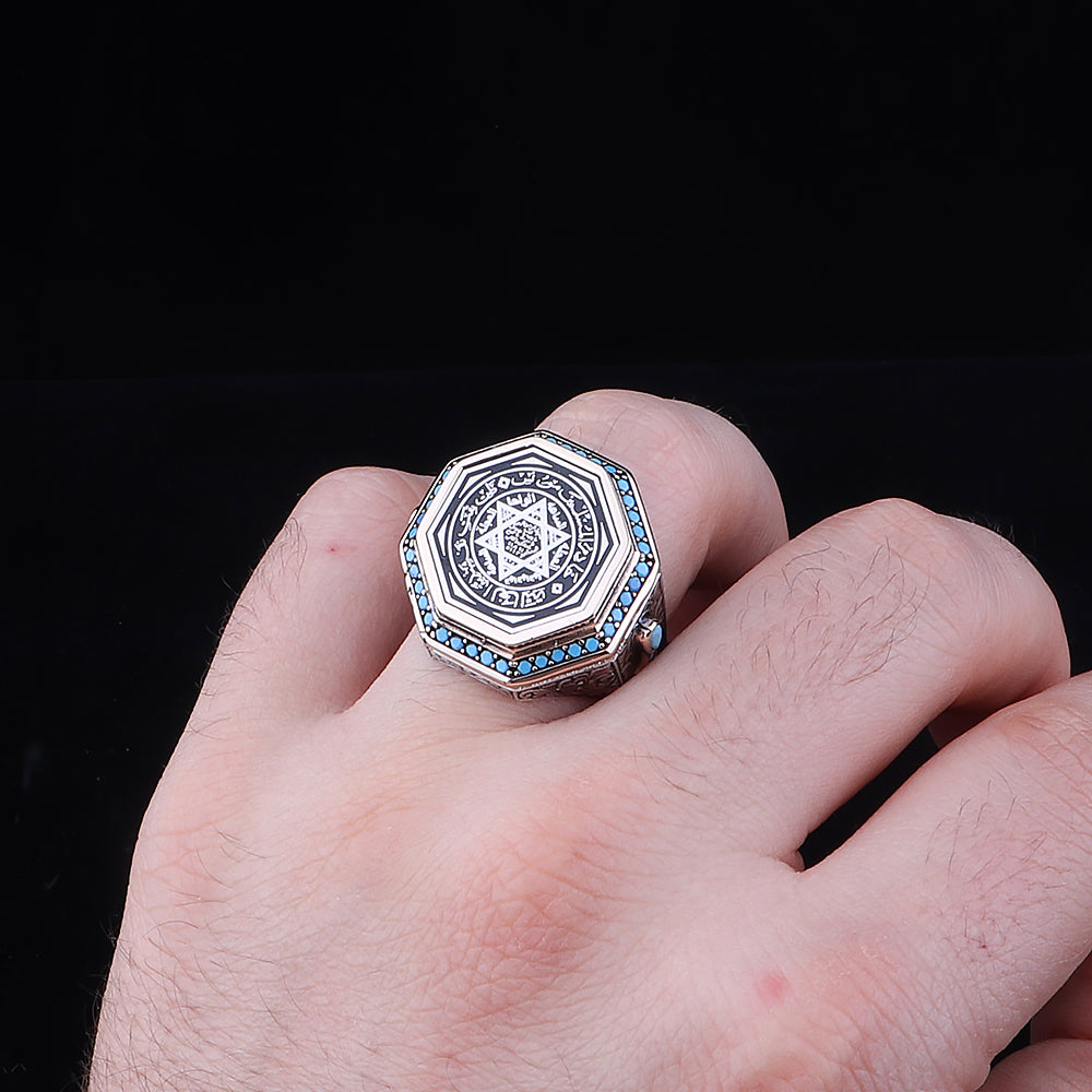 Gravür Bezeme Mührü Süleyman İşlemeli 925 Ayar Erkek Gümüş Yüzük