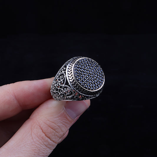 Mikro Taş İşlemeli 925 Ayar Gümüş Erkek Yüzük