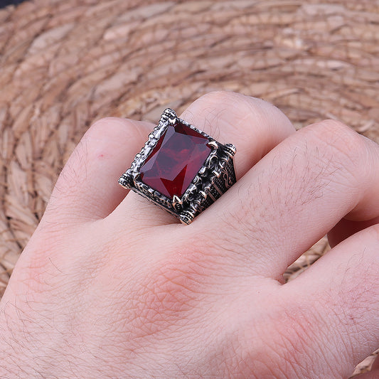 Kırmızı Paraiba Taşlı 925 Ayar Gümüş Erkek Yüzük