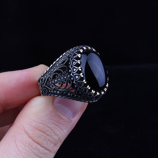 Siyah Akik Taşlı 925 Ayar Gümüş Erkek Yüzük