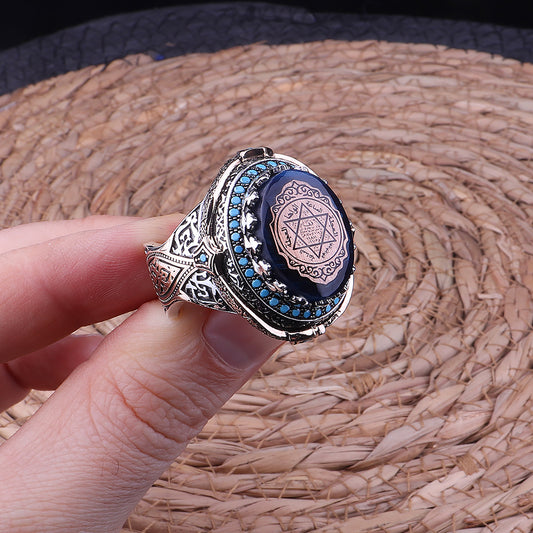 Sultan Serisi Mührü Süleyman İşlemeli 925 Ayar Erkek Gümüş Yüzük