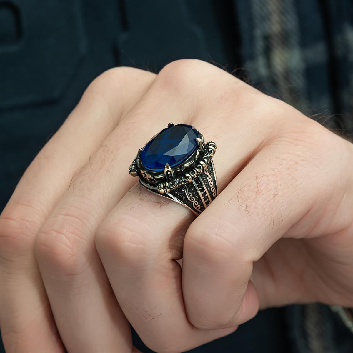 Lacivert Paraiba Taşlı 925 Ayar Gümüş Erkek Yüzük