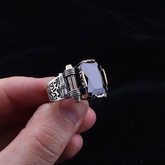 Siyah Zirkon Taşlı 925 Ayar Gümüş Erkek Yüzük