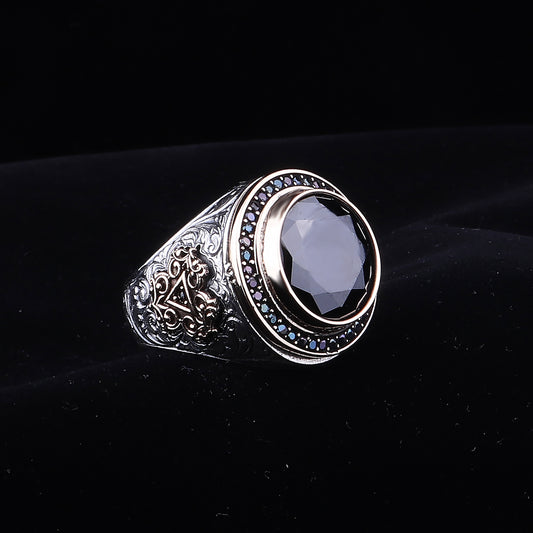 Kalem İşleme Zirkon Taşlı 925 Ayar Erkek Gümüş Yüzük