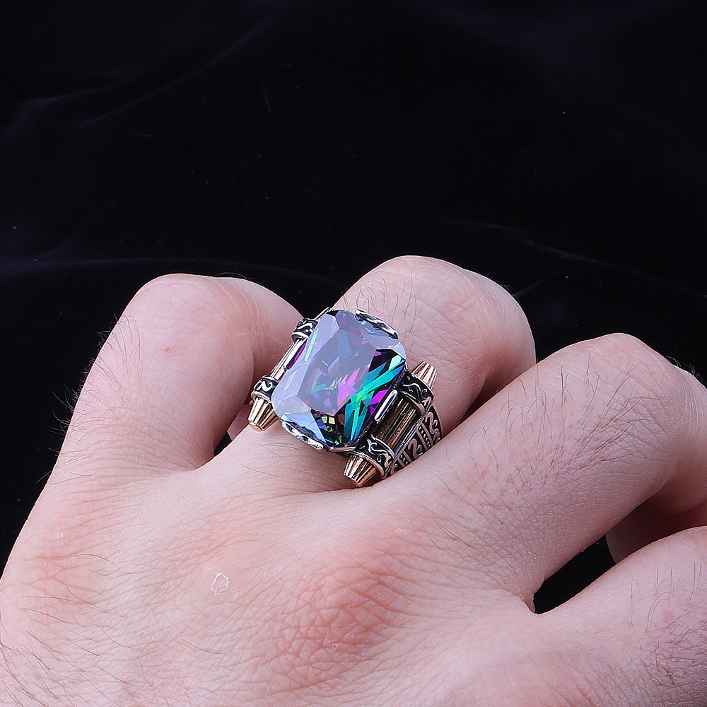 Mistik Topaz Taşlı 925 Ayar Gümüş Erkek Yüzük