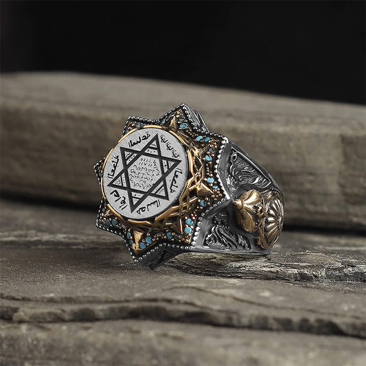 Sultan Serisi Gravür Bezeme Mührü Süleyman İşlemeli 925 Ayar Gümüş Erkek Yüzük