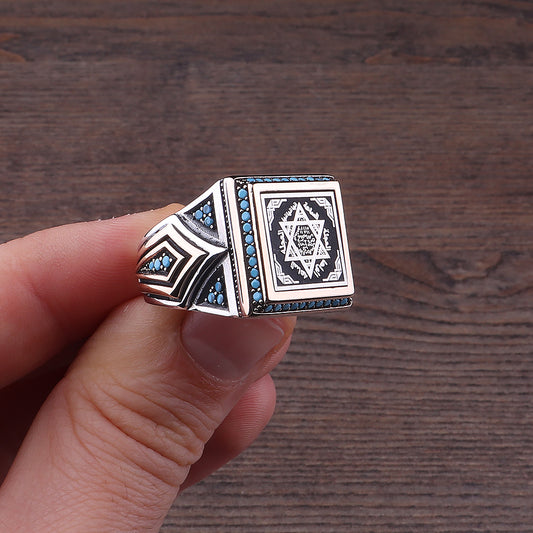 Süleyman Mührü İşlemeli 925 Ayar Erkek Gümüş Yüzük