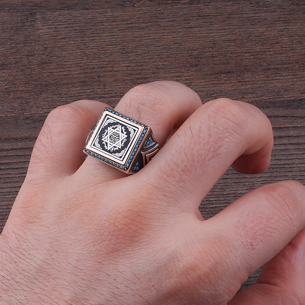 Süleyman Mührü İşlemeli 925 Ayar Erkek Gümüş Yüzük