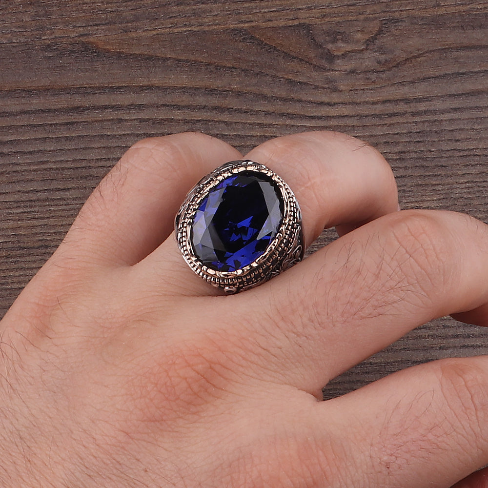 Safir Taşlı 925 Ayar Erkek Gümüş Yüzük
