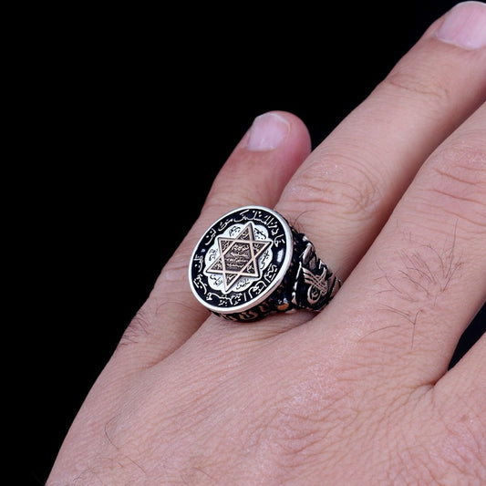 Mührü Süleyman İşlemeli Tuğra Model 925 Ayar Erkek Gümüş Yüzük