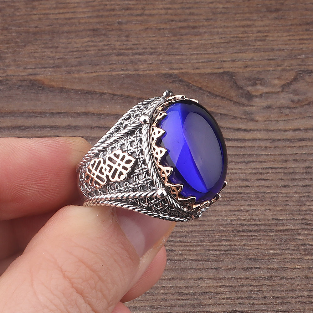 Safir Taşlı 925 Ayar Erkek Gümüş Yüzük