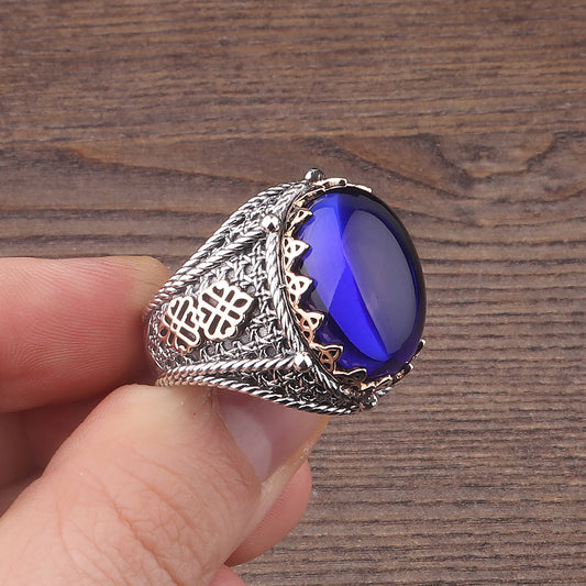 Safir Taşlı 925 Ayar Erkek Gümüş Yüzük