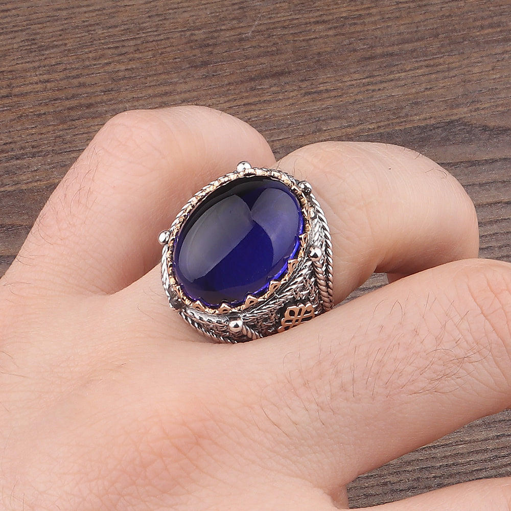 Safir Taşlı 925 Ayar Erkek Gümüş Yüzük