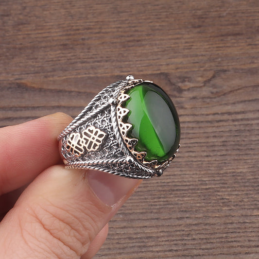 Yeşil Oniks Taşlı 925 Ayar Erkek Gümüş Yüzük